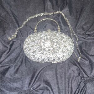 Elegant Silver Crystal Evening Clutch